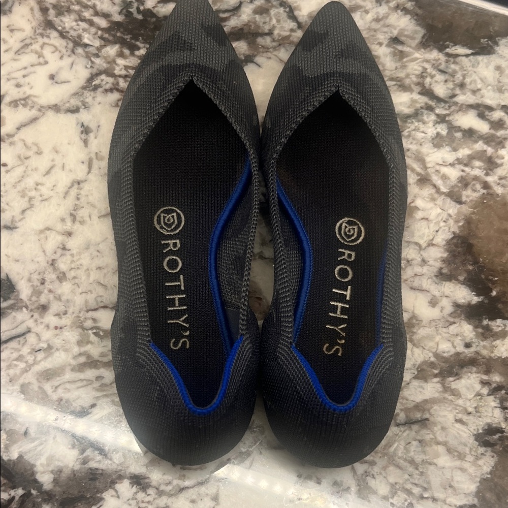 Rothy's The Point Women's Black/dk gray camo and Blue Flats